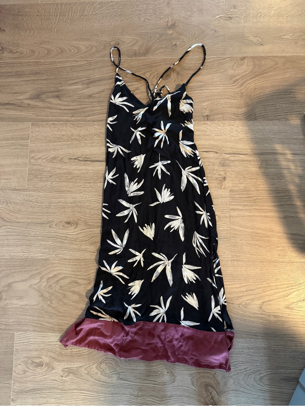 O'Neill Black Floral Slip Dress with Pink Hem